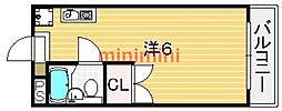 ロイヤルコート花菱 1DKの間取図画像