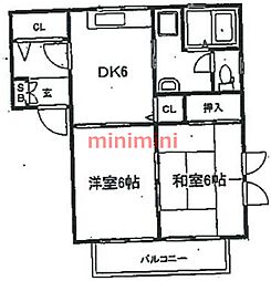 コーポ米田A棟 2DKの間取図画像
