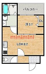 茨木市下穂積2丁目アパート 1LDKの間取図画像