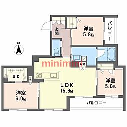 高槻市土橋町マンション 3LDKの間取図画像
