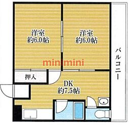 プレアール高槻春日 2DKの間取図画像