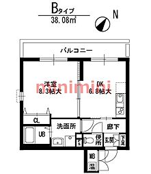 豊里セレニテ 1DKの間取図画像