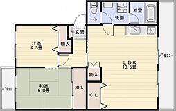 本町八幸ハイツ 2階2LDKの間取り