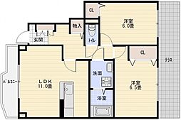 リバティベル 2LDKの間取図画像
