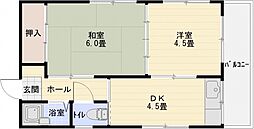 アウスレーゼ法善寺 2DKの間取図画像