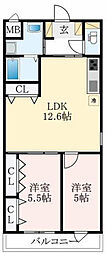 ステラウッド古室 2LDKの間取図画像