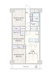 シャンボール大倉山 3LDKの間取図画像