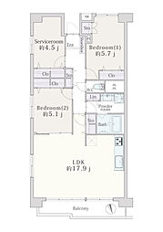 フドウ船橋ハイツ 2SLDKの間取図画像