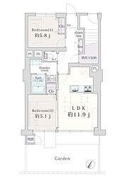 玉川サンケイハウス北棟 2LDKの間取図画像