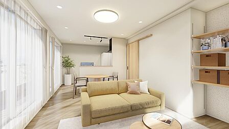自然光が包み込む、ナチュラルテイストなLDK。※イメージCGパースです