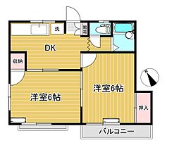 ウイングスII 2階2DKの間取り