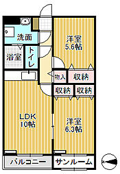 やかたマンション壹番館 2階2LDKの間取り