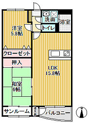 やかたマンション参番館A棟 2LDKの間取図画像