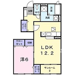 ベルフレーシュB棟 1LDKの間取図画像