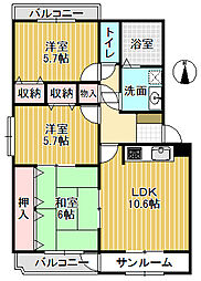 やかたマンション貳番館B棟 3LDKの間取図画像
