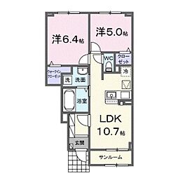 ヴィラ・フォンテーヌ・ルミエ 2LDKの間取図画像