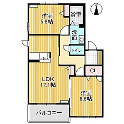 メゾン・エルピスB 2LDKの間取図画像