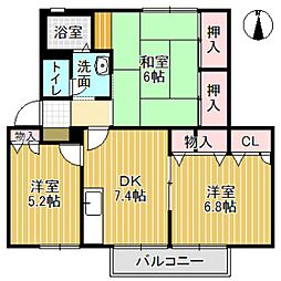 シティパルB棟 3DKの間取図画像