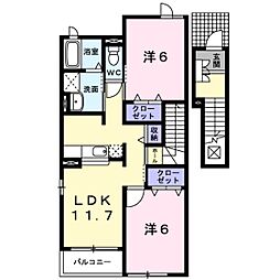 メロディB棟 2LDKの間取図画像