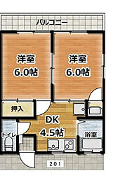 JR中央線 八王子駅 バス25分 諏訪中央下車 徒歩6分の賃貸アパート 2階2DKの間取り