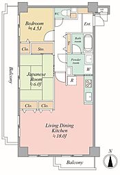 ライオンズマンション流山 2LDKの間取図画像