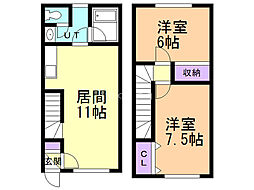 アイホーム三番館A棟 2LDKの間取図画像