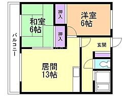 長谷川コーポ 2LDKの間取図画像