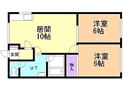 プラムハイツ 2LDKの間取図画像