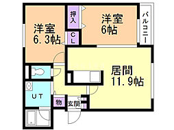 アンソレイエ2 2LDKの間取図画像