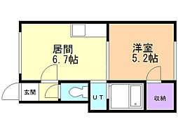 リバティヒル 1DKの間取図画像