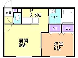 カーサフェリス花園 1LDKの間取図画像