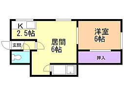 朝里川マンション 1DKの間取図画像