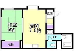 向陽ハイツ2 1DKの間取図画像