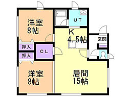 ハピネスB 2LDKの間取図画像