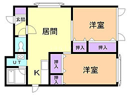 長橋コーポF棟 2LDKの間取図画像
