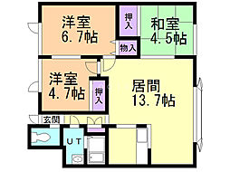 ヴィラ船見坂B 3LDKの間取図画像