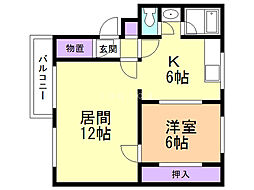 繊維マンション 1LDKの間取図画像