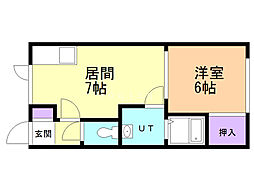 富岡わたなべコーポ 1DKの間取図画像