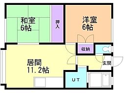 コーポ小谷B 2LDKの間取図画像