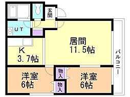 グランメール長橋 2LDKの間取図画像