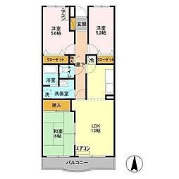 ラフィネ小倉 4階3LDKの間取り