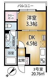 AQUE24 1階1DKの間取り
