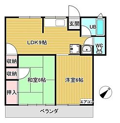 コーポホワイトマリーン 2階2LDKの間取り