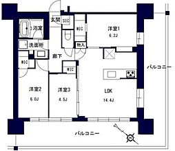 千葉都市モノレール 市役所前駅 徒歩7分の賃貸マンション 2階3LDKの間取り