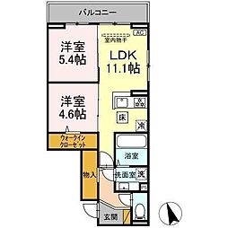 オーガスタハイツ 102 1階2LDKの間取り