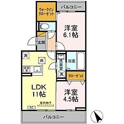 オーガスタハイツ 306 3階2LDKの間取り