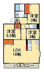 サンライズマンション 3LDKの間取図画像