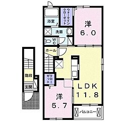 セレッソ入輪戸1 2LDKの間取図画像