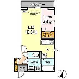 D-SOLACE祐光 A 1LDKの間取図画像