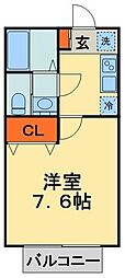 フォレストツインハウスN棟 1Kの間取図画像
